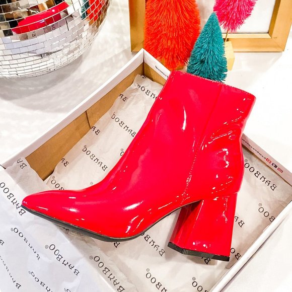 New True Red Faux Patent Leather Ankle 